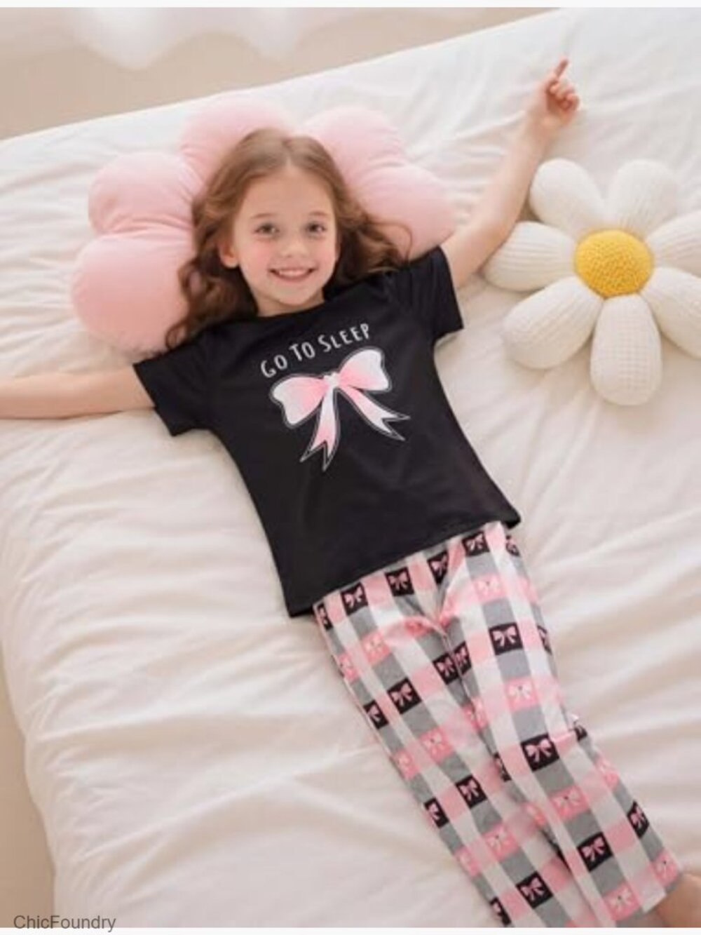 Girls Pajama Set Short Sleeve Top Long Pants Shorts 3-Piece Sleepwear with - Picture 2 of 7